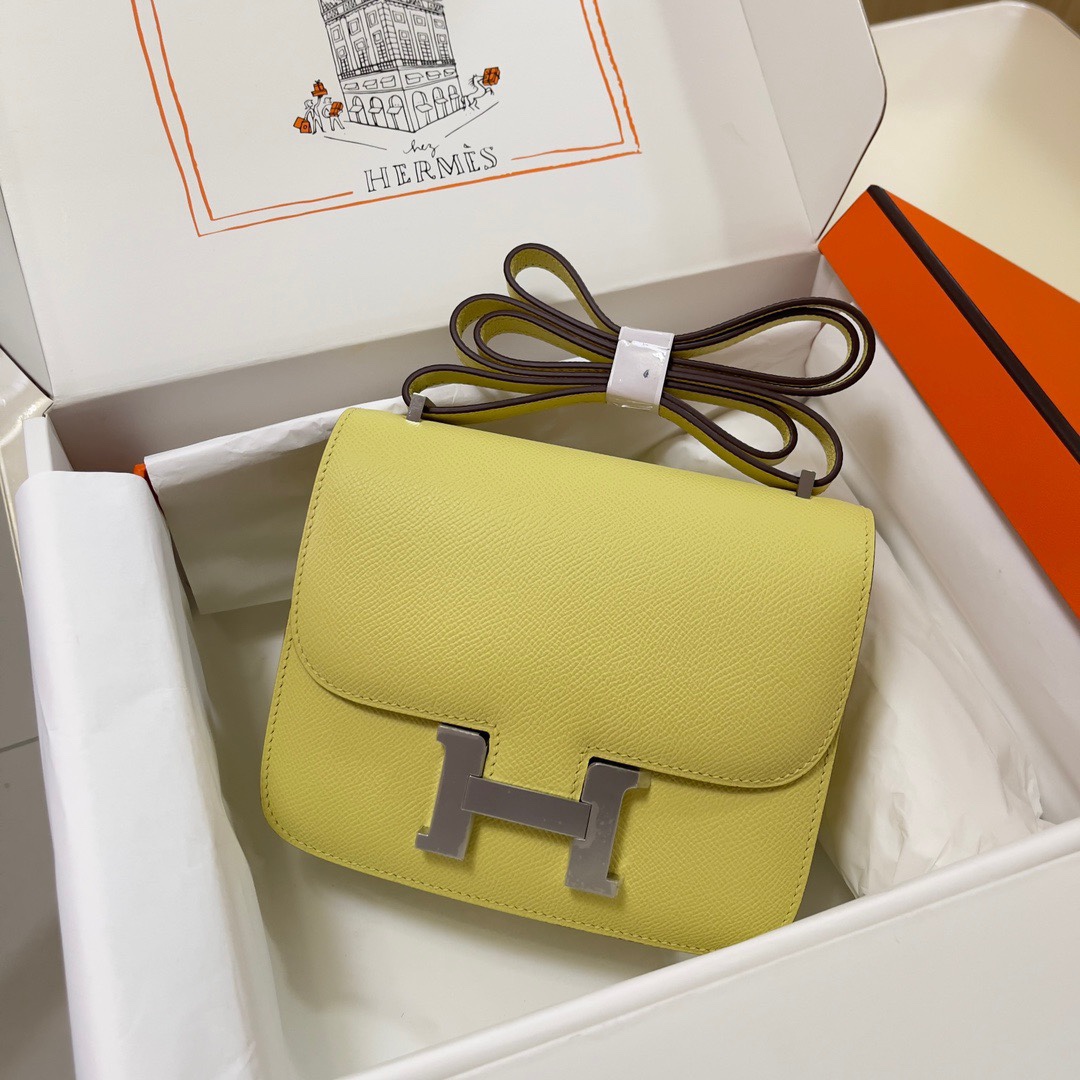 Hermes Constance 18 Mini Shoulder Bag In Lemon Yellow Epsom Leather